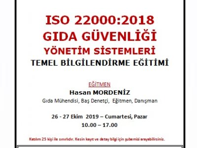 ISO 22000:2018 GIDA GÜVENLİĞİ YÖNETİM SİSTEMİ TEMEL BİLGİLENDİRME EĞİTİMİBURSA ŞUBE