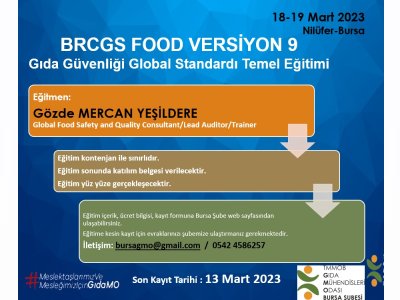 BRCGS FOOD VERSİYON 9 GIDA GÜVENLİĞİ GLOBAL STANDARDI TEMEL EĞİTİMİ