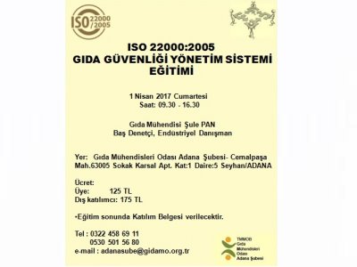 ISO 22000:2005 GIDA GÜVENLİĞİ YÖNETİM SİSTEMİ EĞİTİMİ
